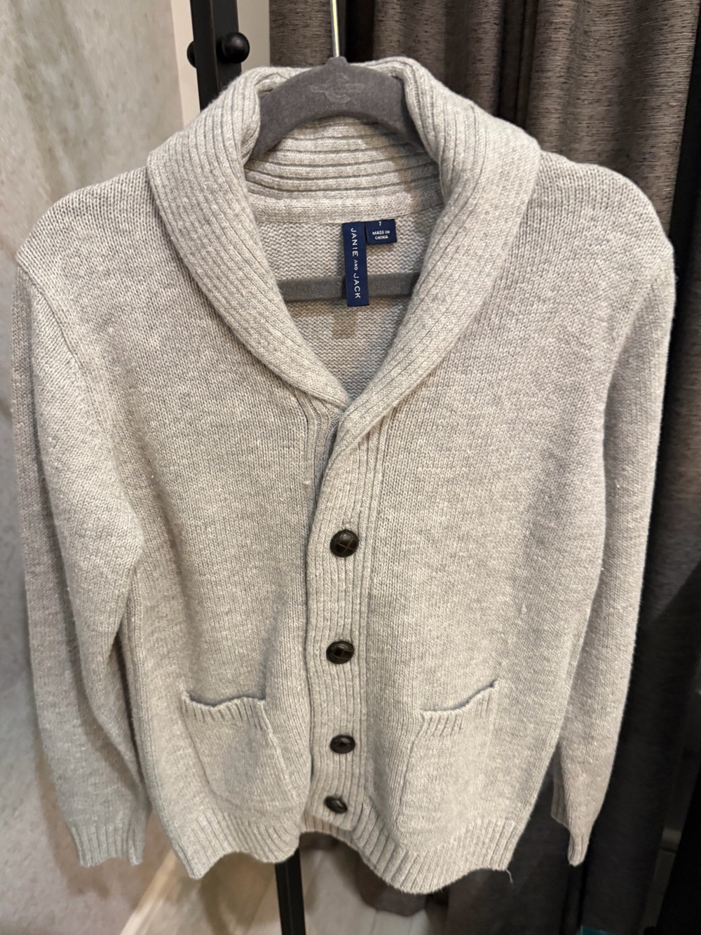 Janie and Jack size 7  Shawl Collar Button-Front Sweater Cardigan - Light Gray